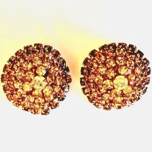 Vintage Amber Colored Austrian Rhinestone Clip On Earrings Bling Bling